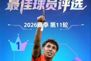 【直播吧】中超第11輪最佳：克雷桑賽季第三次當選！2場轟5球1助