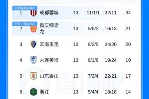 中超積分榜：銅梁龍6輪不勝仍第2，津門虎墊底落后安全區(qū)9分