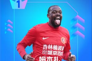 【直播吧】中超第13輪最佳：姆本扎雙響當選！助鐵人終結8輪不勝